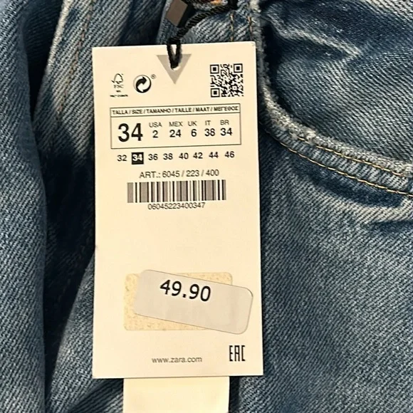 NWT Women’s Zara High Rise Wide Leg Denim Jeans Size 34 US (2) - Picture 10 of 10